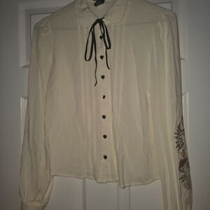 Chic Cream Blouse with Embroidered Sleeves